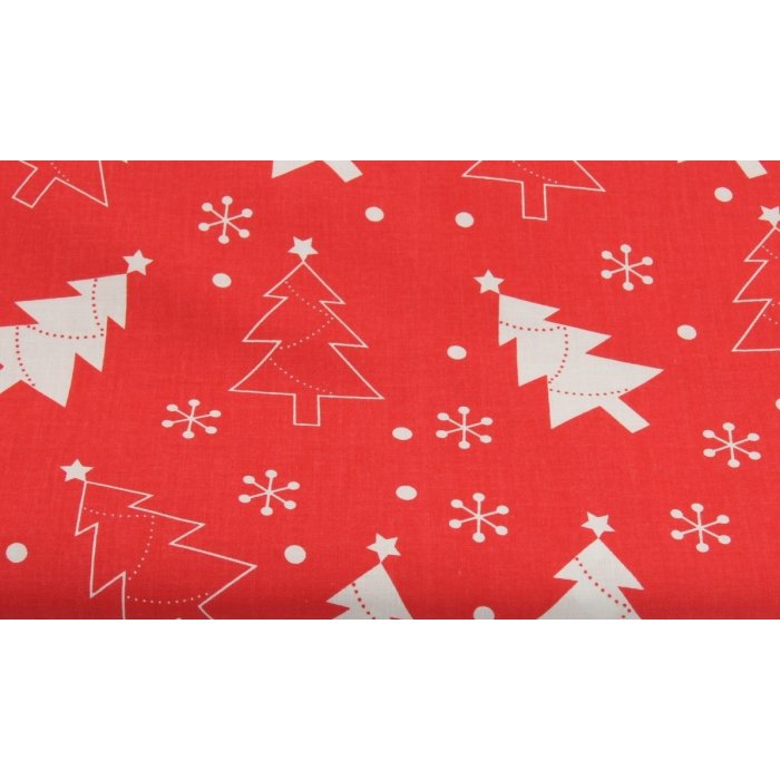 Bieżnik świąteczny czerwony w choinki 0,5x2,03m bawełna