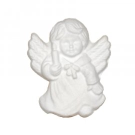 Aniołek ze skrzydłami i świecą gipsowa figurka 7 cm