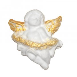 Aniołek ze złotymi skrzydłami i kwiaty figurka 8 cm
