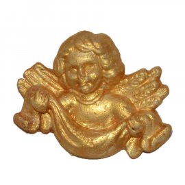 Złoty Aniołek ze skrzydłami z szarfą gipsowa figurka 7 cm