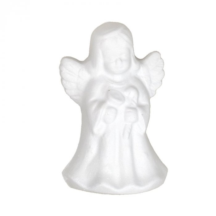 Gipsowa figurka aniołek z dzwonkiem i laską