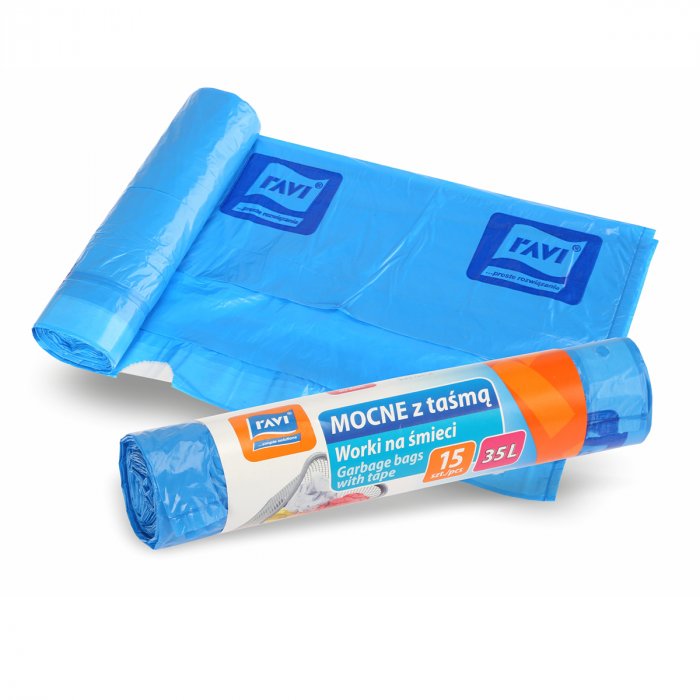 Worki na śmieci z taśmą 35l 15 szt. RAVI