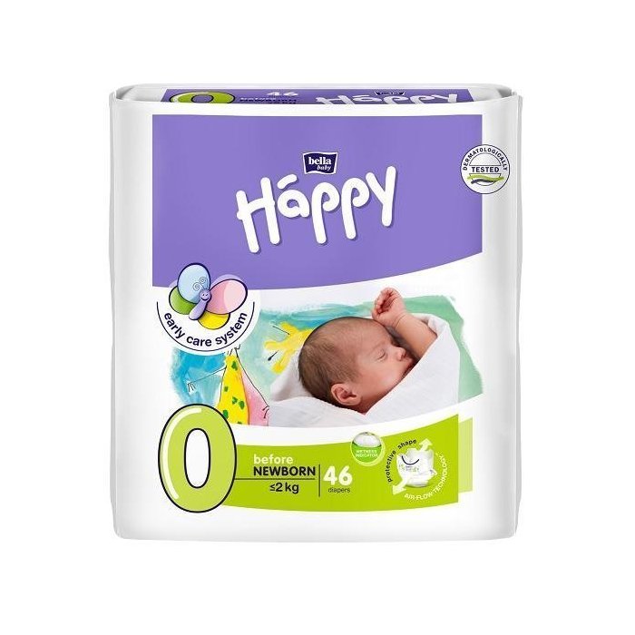 Pieluszki dla wcześniaków HappyBefore Newborn (0) do 2kg - 46szt