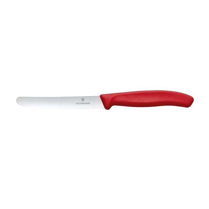 Victorinox Swiss Classic Nóż do pomidorów, zaokrąglony czubek, ząbkowany, 11 cm, czerwony