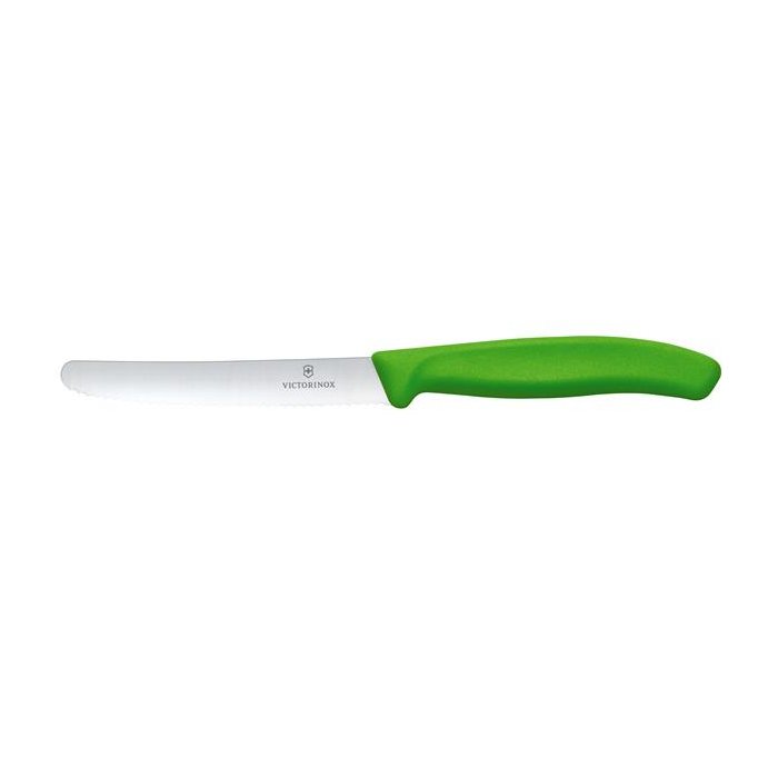 Victorinox Swiss Classic Nóż do pomidorów, zaokrąglony czubek, ząbkowany, 11 cm, zielony