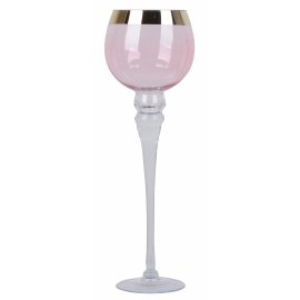 Szklany wazon mały różowy ze złotym rantem 30cm