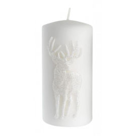 Biała świeca Jeleń 7x14 cm walec MONDEX