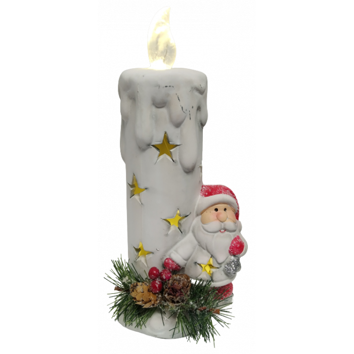 Świeczka z Mikołajem biała LED 22 cm SACO