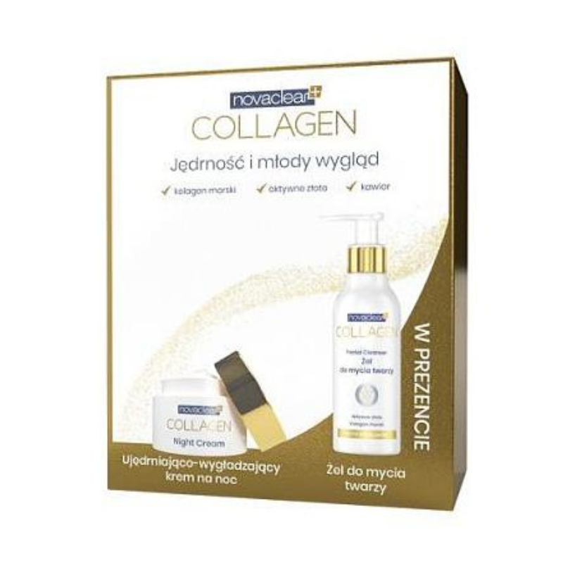 Collagen Ujędrniająco-wygładzający krem na noc 50ml + Żel do mycia twarzy 150ml NOVACLEAR