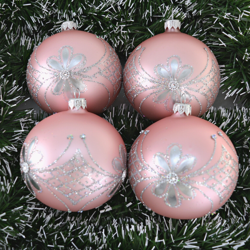 Bombki choinkowe różowe ornament mat 4 szt. SACO