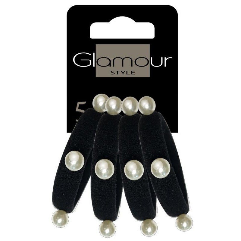 Glamour Gumki do włosów czarne z perełkami 4szt Inter-Vion