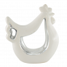 Figurka kurka 13cm biało srebrny ceramiczny