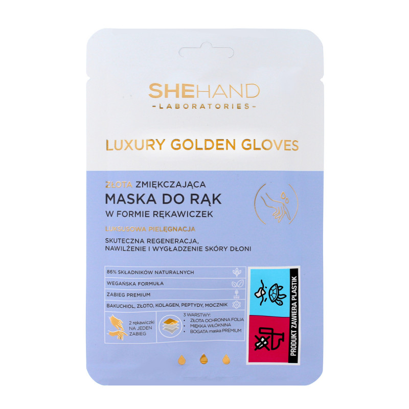 SheHand Luxury Golden Gloves Zmiękczająca Maska do rąk w formie rękawiczek 1op.