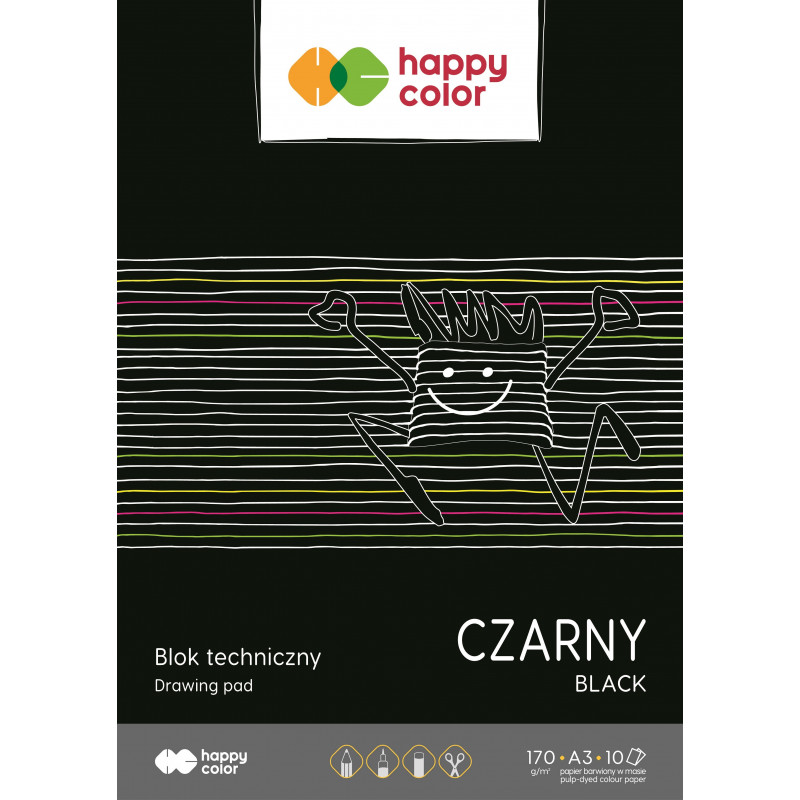 Blok techniczny czarny A3 170g/m2 10 kartek Happy Color