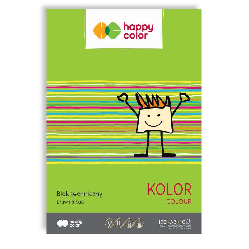 Blok techniczny kolorowy A3 170g/m2 10 kartek Happy Color
