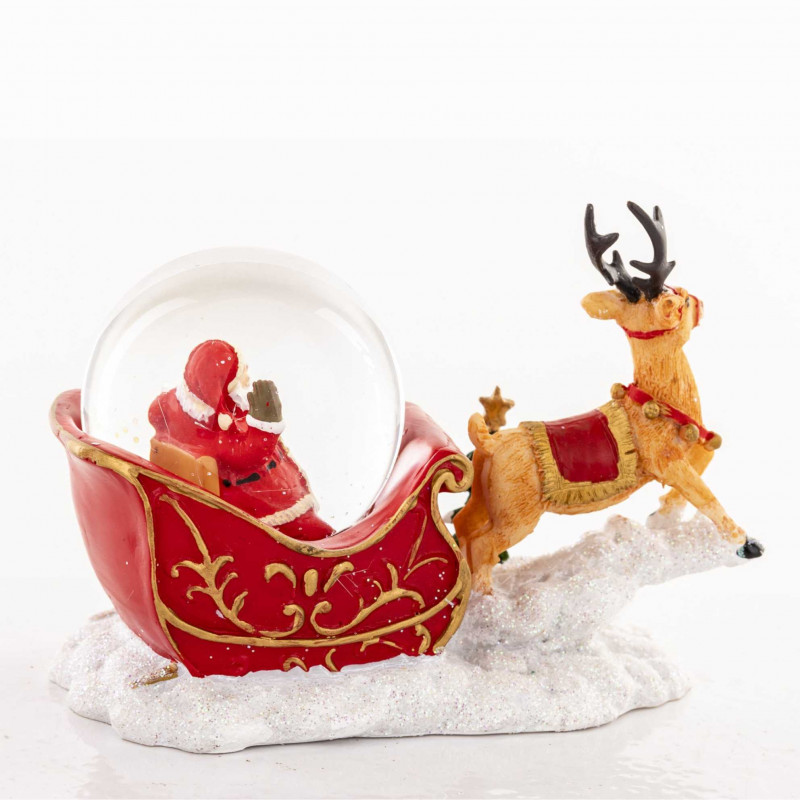 Szklana kula Święty Mikołaj i renifery z saniami 10cm