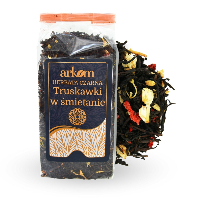 Herbata czarna liściasta smakowa Truskawki w Śmietanie 100g Arkom
