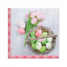 Serwetki Jajka w koszyku z różowymi tulipanami 20 sztuk Aha