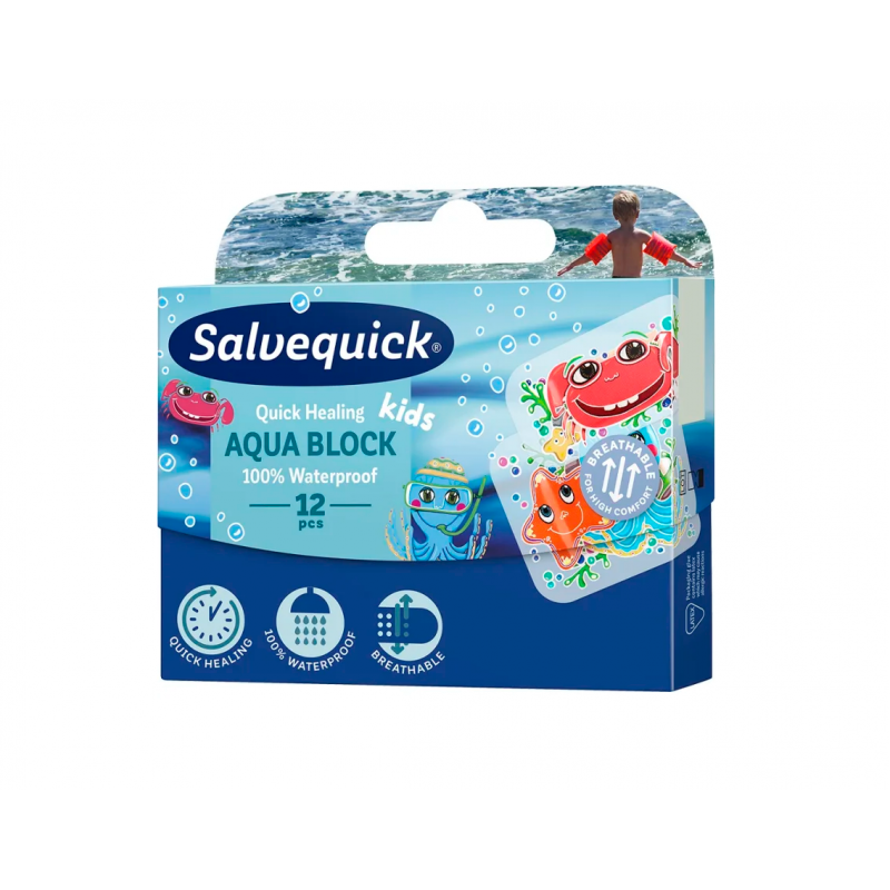 SALVEQUICK Wodoszczelne plastry opatrunkowe dla dzieci Aqua Block 12 szt.