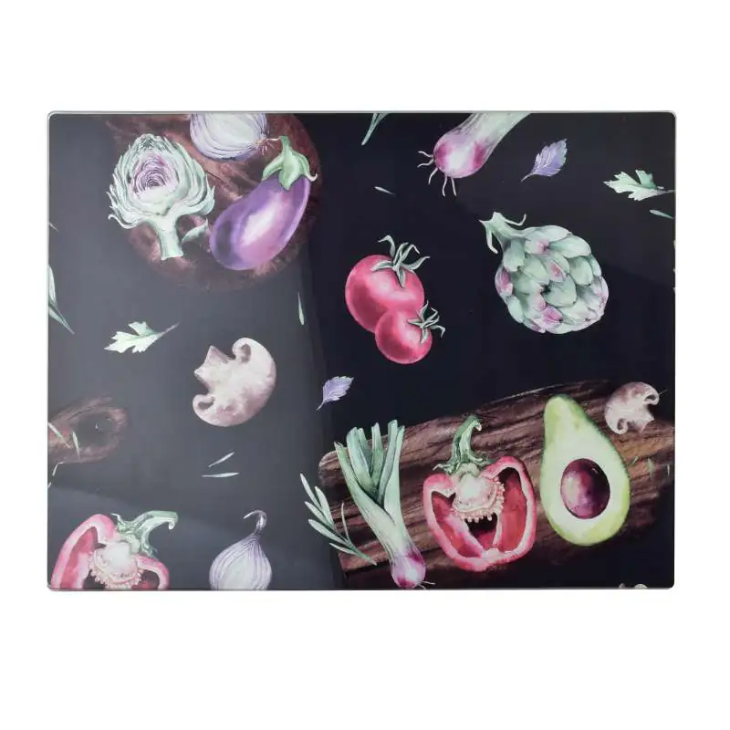 ARIA Deska do krojenia 40x30cm szklana warzywa czarna