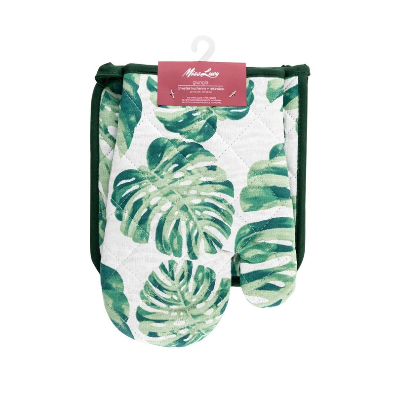 Rękawica kuchenna 18x25 cm i łapka kuchenna 20x20 cm Miss Lucy Giungla
