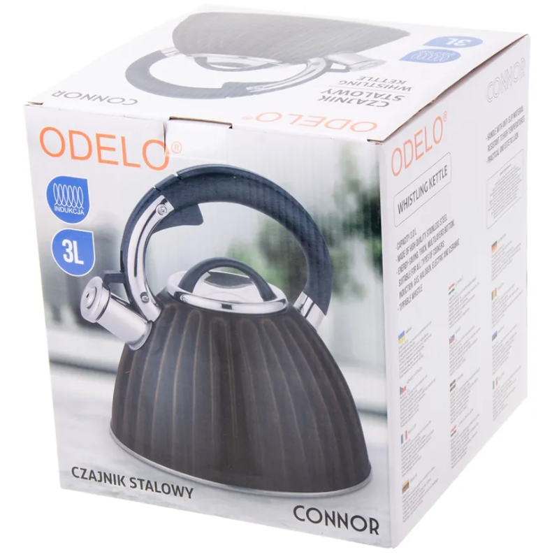CZAJNIK STALOWY ODELO CONNOR 3,0L CZARNY ZŁOTE PASKI