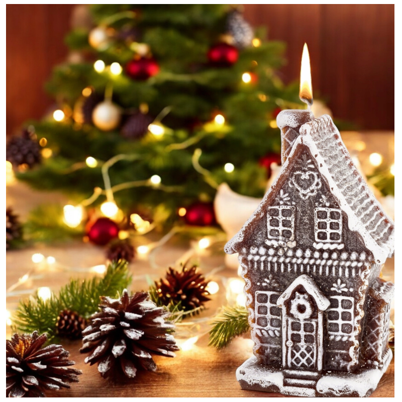 Świeca CHATKA PIERNIKOWA z brokatem mała