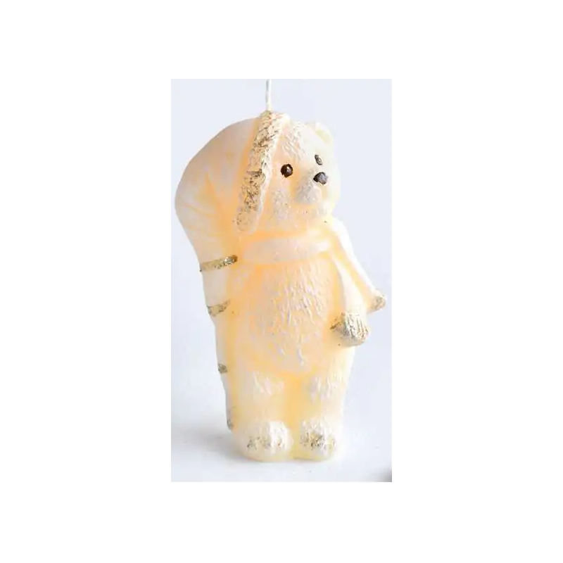 Świeca MIŚ W CZAPCE figurka 11cm parafinowa kremowa