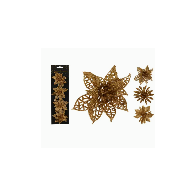 Komplet 4 KWIATÓW NA KLIPSIE Z BROKATEM