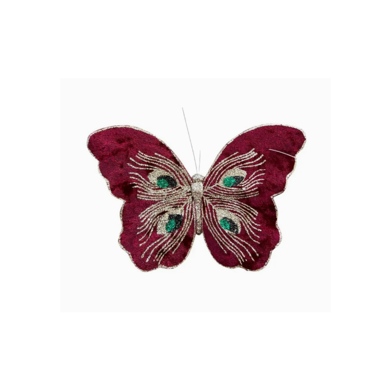 Motyl z tworzywa z klipsem bordowy14x14x2cm