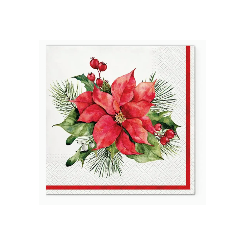 Serwetki 33x33 Gwiazda betlejemska na biały tle 20szt