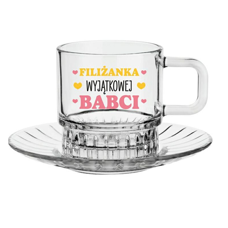 Filiżanka szklana 240ml + Spodek Stella Wyjątkowej Babci Dzień Babci