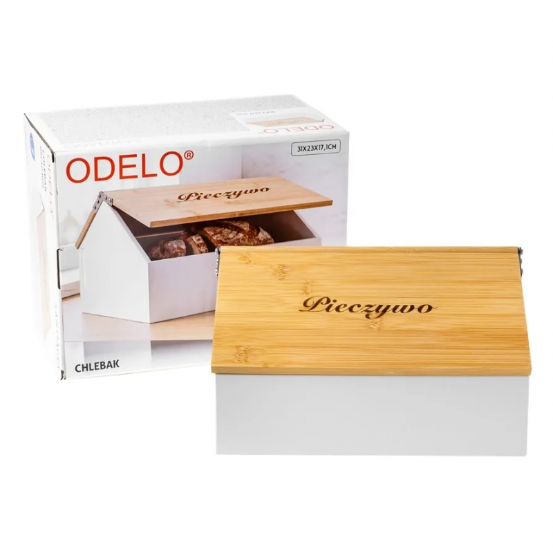 Chlebak ODELO SANTIAGO bambusowy domek 31x23x17cm