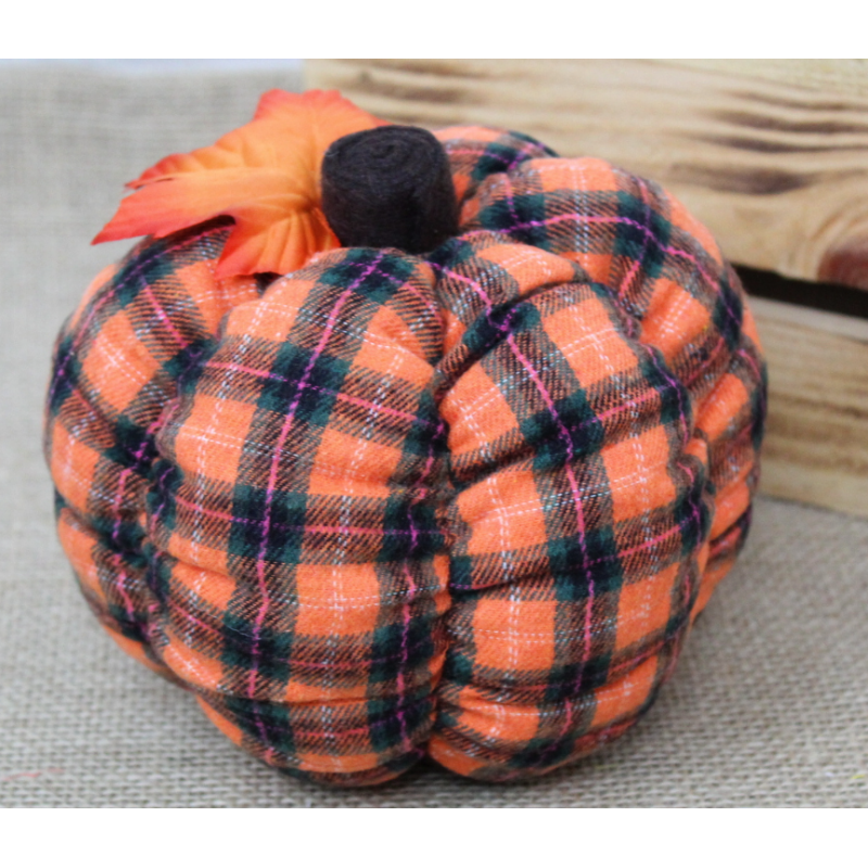 Dekoracja halloween DYNIA materiałowa 15x13 cm POMARAŃCZOWO - CZARNA